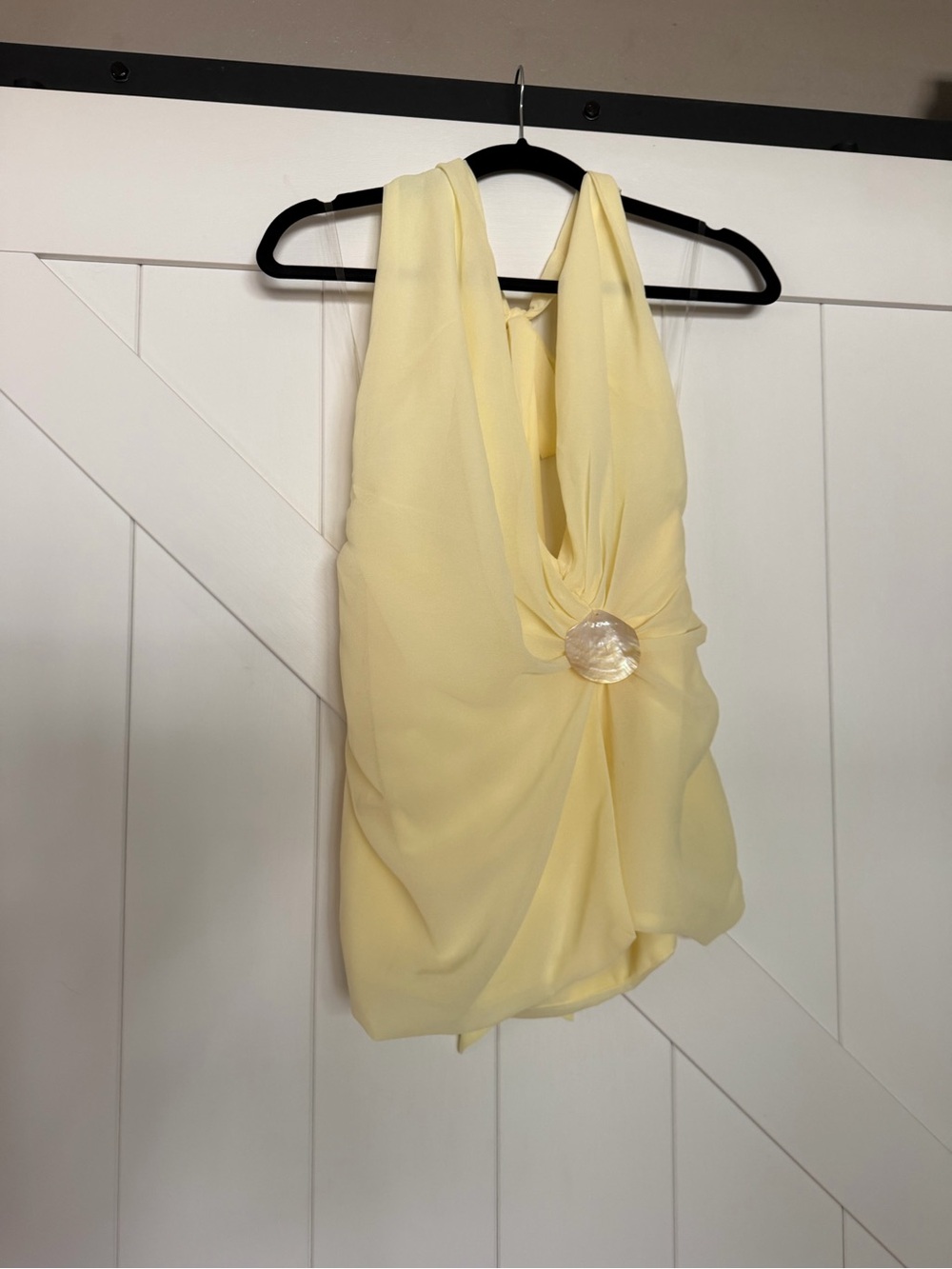 Peppermayo Pale Yellow Halter Drape Camisole with Shell Accent